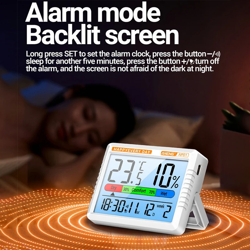 Higrometer Termometer Udara Digital Definisi Tinggi dengan Jam Elektronik untuk Set Pengukuran Multiscene