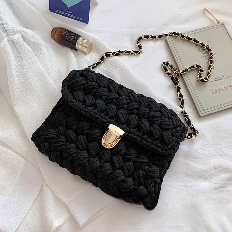 يدويا المرأة حقيبة كروسبودي DIY مجموعة المواد النسيج قطاع الغزل هوك محبوك حقيبة لينة قفل مشبك نمط السفر عادية #3