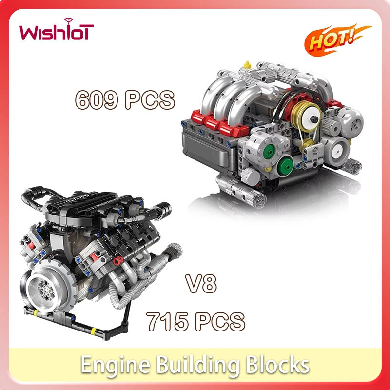

609/715 шт. V8 двигатель строительные блоки в сборе модель MOC Technology DIY мелкие частицы кирпичи для гоночного автомобиля мальчик крутые подарки игрушка