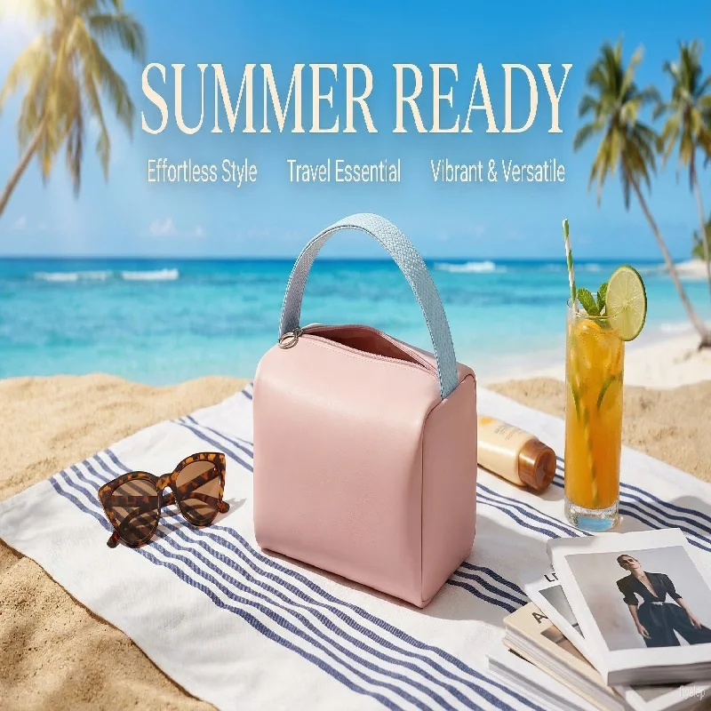 

New Trendy Candy Color Makeup Bag, Large Capacity PU Waterproof Travel Storage Bag with Polyester Lining Unisex Vibrant Summer