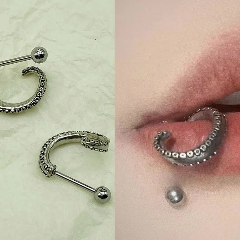 361L Surgical Steel Octopus Tentacle Cartilage Earrings Squid Labret Lip Ring Piercing Eyebrow Tongue Piercing Jewelry