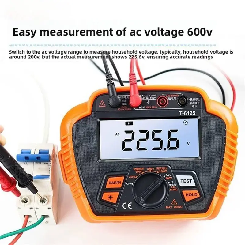 حار SV-T6125 2500 فولت 200GΩ عالية الدقة جهاز اختبار مقاومة العزل الكهربائية الرقمية Megohmmeter العزل متر #4