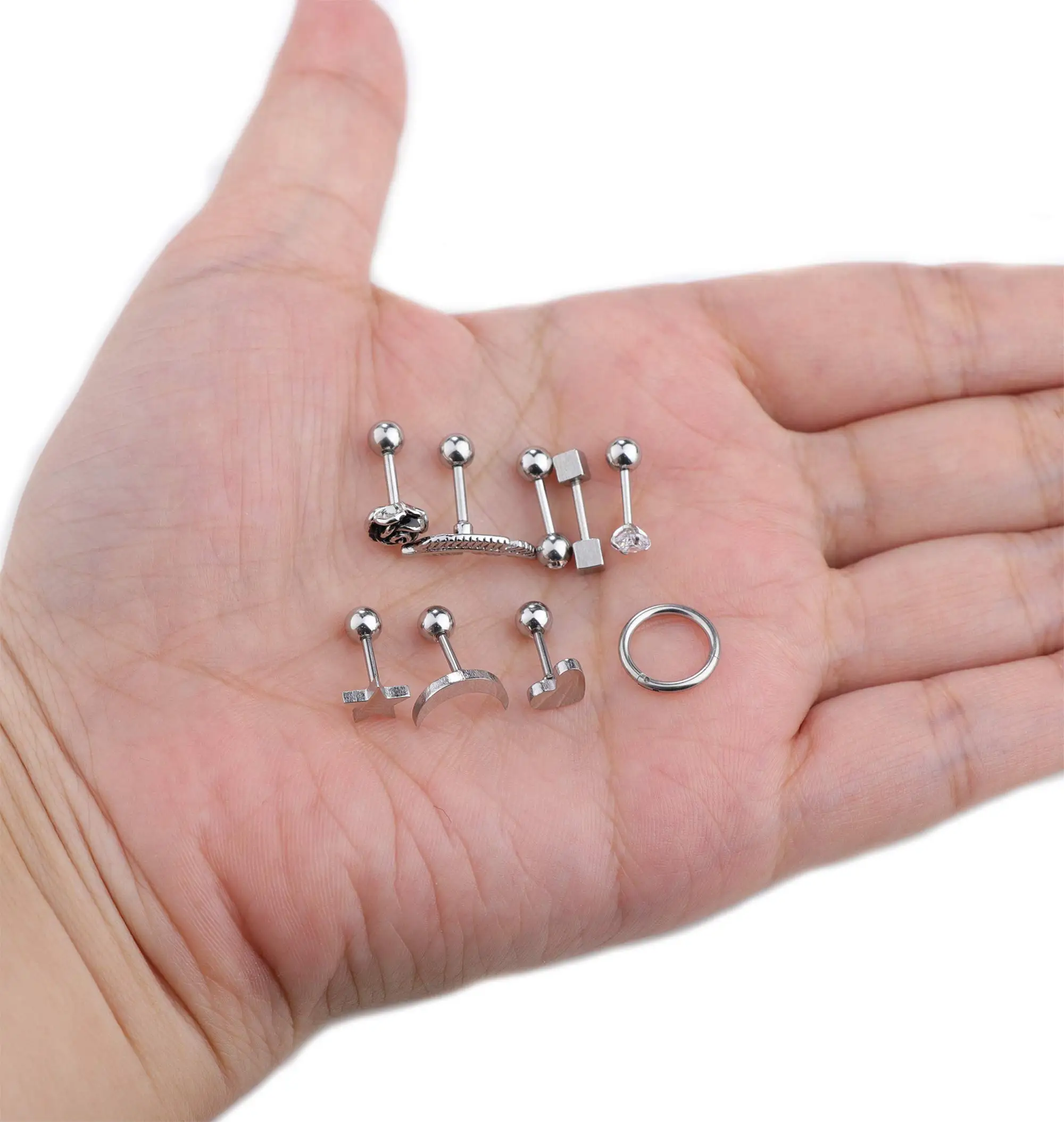 9Pairs 316L Surgical Steel Ear Cartilage Stud Earrings for Men Women CZ Barbell Helix Tragus Stud Piercings Jewelry