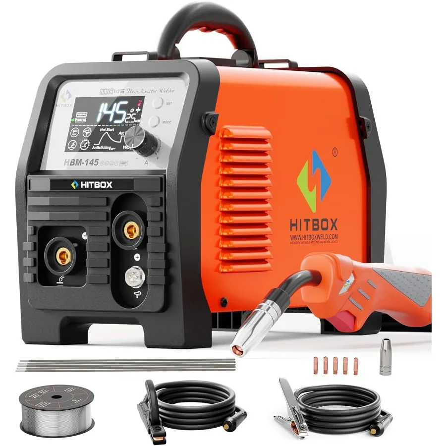 

Mig Welder 110 В/220 В Модернизированный сварочный аппарат с флюсовым сердечником 145 А с функцией 4 в 1 для домашней мастерской, гаража и улицы