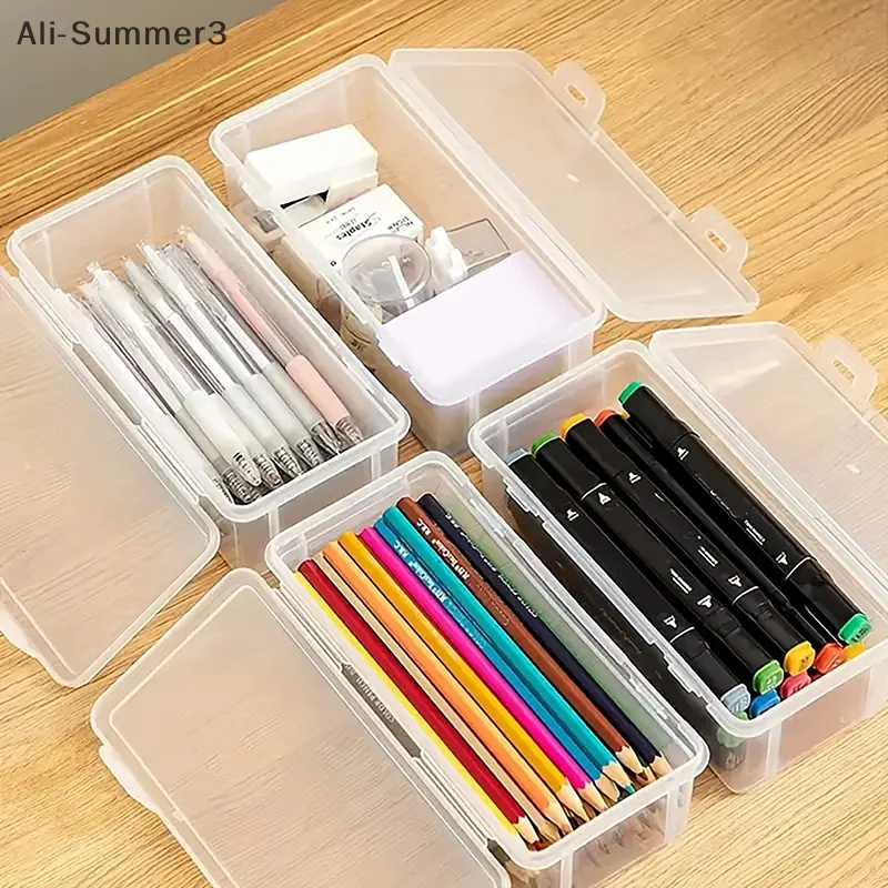 مع صندوق رصاص ملتوي سعة كبيرة شفافة مقاوم للماء حافظة أدوات مكتبية مقاومة للغبار صندوق تخزين مكتبي من البلاستيك أقلام علامة #4