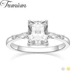 Trumium 3ct Rings For Women Rectangle Cut Zirconia Elegant Wedding Band Engagement Bridal Fashion Jewelry Gifts