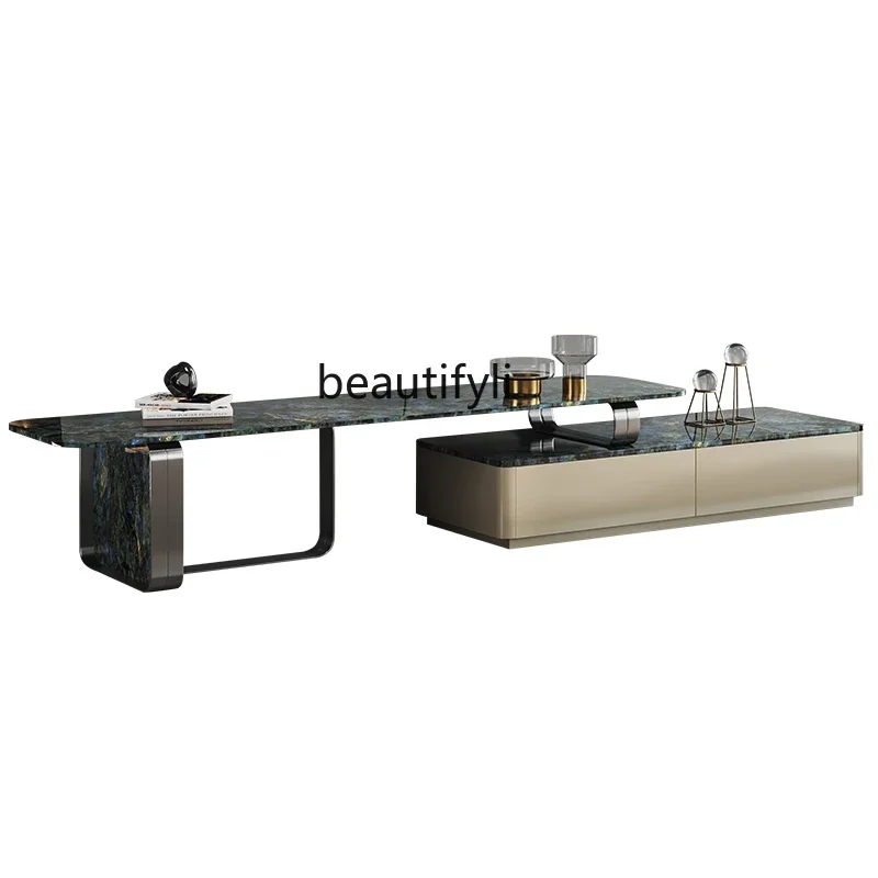 

VMarble TV Cabinet and Tea Table Combination Light Luxury Small Apartment Living Room High-End Retractable Floor Cabinet