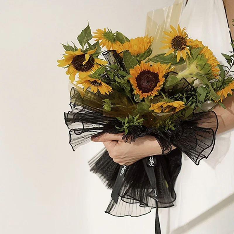 ورق تغليف الزهور الاصطناعية - شبكة زخرفية مموجة من اللؤلؤ الأبيض للباقات، تغليف هدايا الزهور الصناعية، مجعدة F