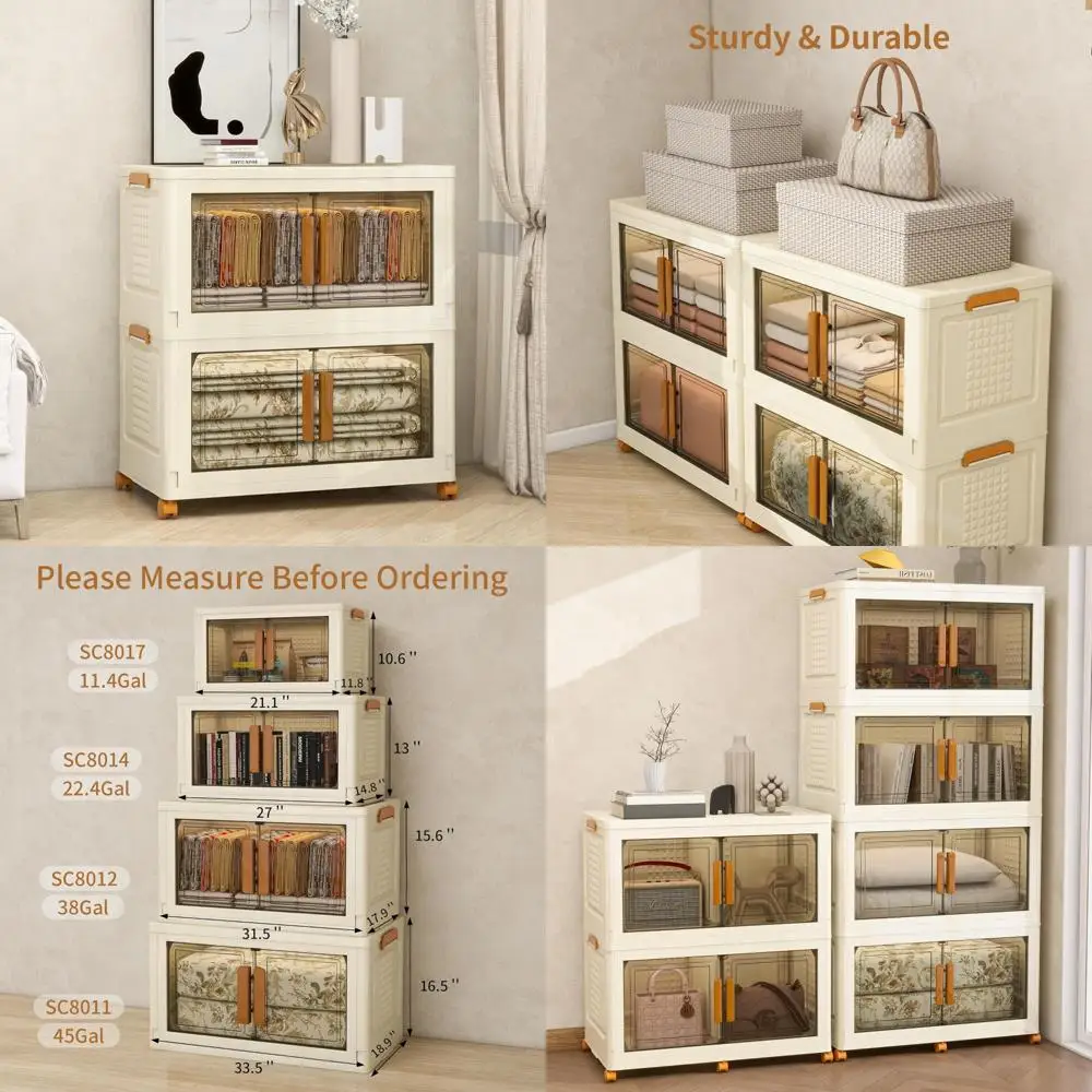 Cajones de almacenamiento transparentes plegables con ruedas, contenedores de plástico apilables, tapas incluidas, organizadores de armario para un almacenamiento eficiente