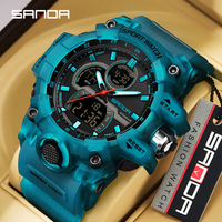 SANDA 6198 Fashionable Cool Night Light Dual Screen Multi functional Outdoor Sports Waterproof Men's Electronic Watch 2024