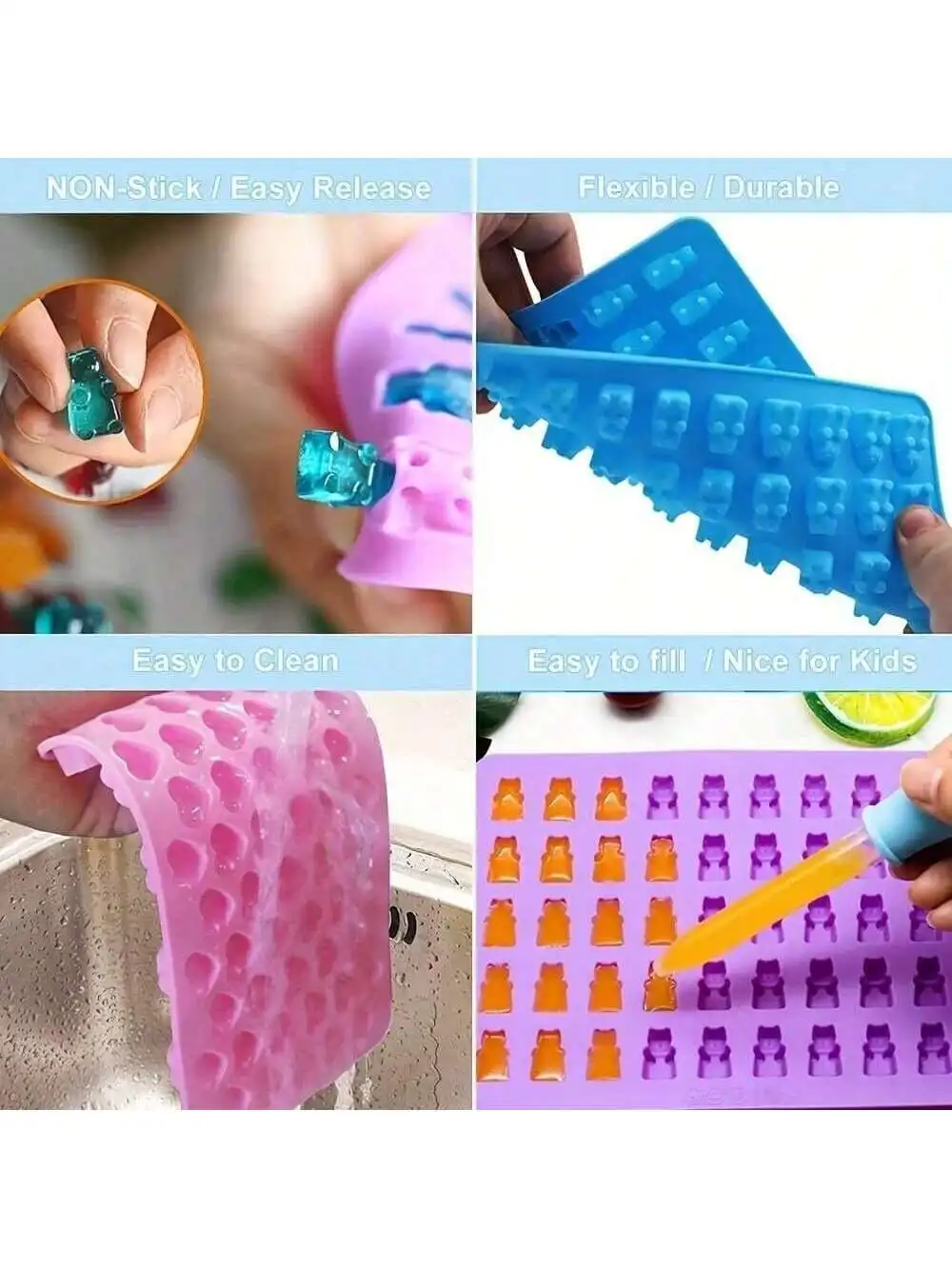 1pc 50 Grids Gummy Bear Mold Silicone Cute With Dropper Candy Chocolate Fondant Moulds DIY Baking Decoration Tools