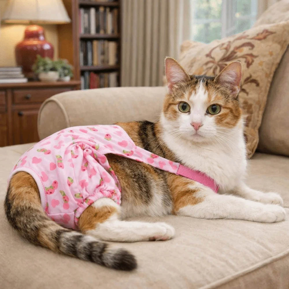 Adjustable Pet Physiological Pants Washable Cartoon Print Pet Sanitary Pants Comfortable Breathable Pet Recovery Suit