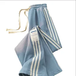 Spring Autumn Trousers 2023 New Loose Fashion Pocket Straight Wide-leg Pants Three-Bar Sports High-Waisted Casual Pants Female