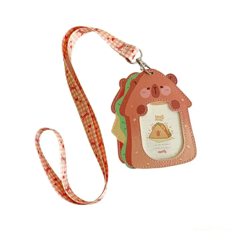 Lovely Print Card Sleeve Flexible PU Idol Photo Card Display With Easy Wear Neck Strap For Everyday Carry