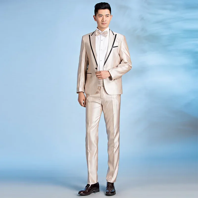 Men Wedding Suits Two Piece Set Emcee Stage Performance Dress Suits Slim Fit Singer Champagne Suit Blazer Tuxedo Pants Set 4xl