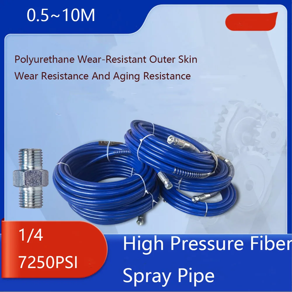 0.5-10M Blue 1/4 Interface Airless Spray High-Pressure Pipe 7250PSI, Thick Fiber Layer Explosion-Proof Soft Spray Pipe