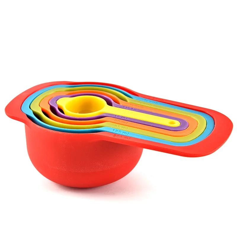 6 pz/set cucchiaio dosatore da cucina colore arcobaleno misurino combinato impilabile materiale PP accessori da cucina strumenti di cottura