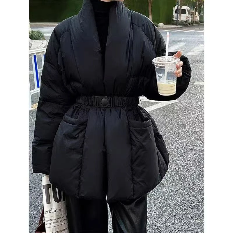 2025 Winter New Cotton Jacket Gentle Style Temperament Versatile Lace up Design Sense Long Sleeved Women Light Mature Style Top