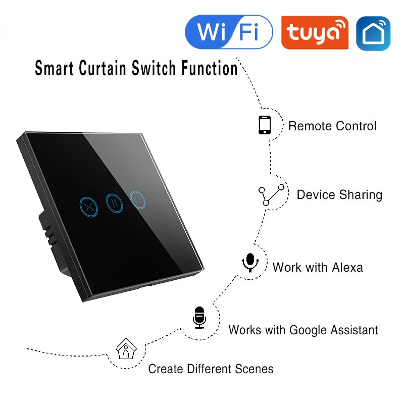 

Tuya WiFi 16A Smart Curtain Blind Switch for Electric Motorized Roller Shutter LN Touch Switch Google Home Alexa Remote Control