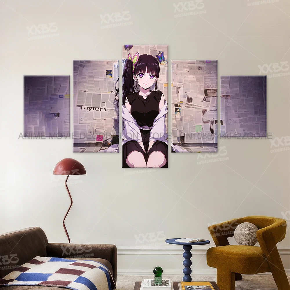 5 Stücke Anime Wandkunst Leinwand Malerei Bild Drucken Wohnkultur Dämon Slayer Kochou Shinobu Charakter Poster Zimmer Rahmenloses Wandbild – Detail 3
