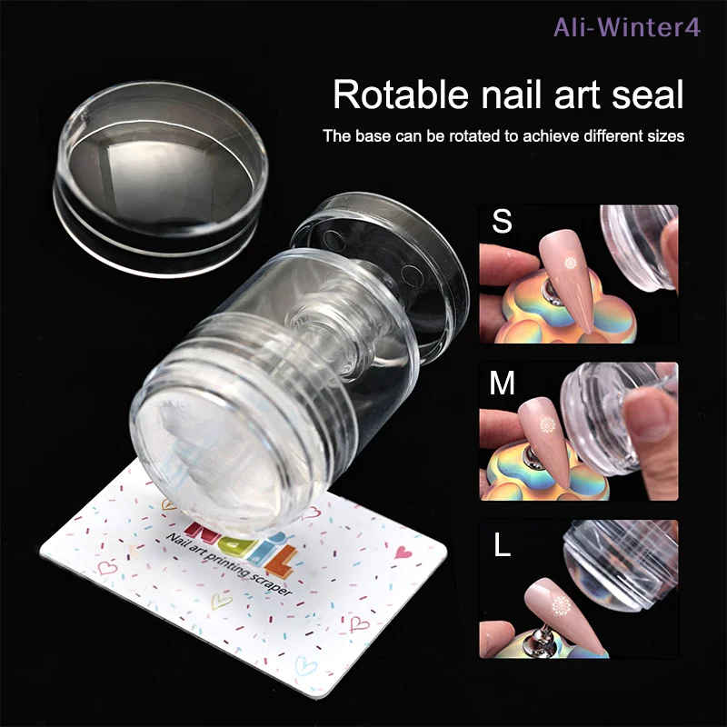 

【Winter4】Rotatable Nail Stamper Jelly Printing Silicone Nail Polish Stamping Nail Stamp Template With Scraper Manicure Stencil