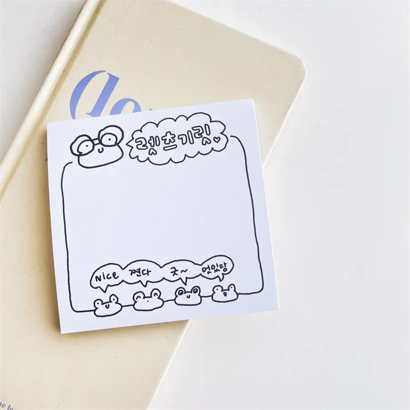 Bloc-notes dessin animé grenouille mignon, noir et blanc, petits traits, Mini bloc-notes Kawaii, papier pour messages, papeterie scolaire, 50