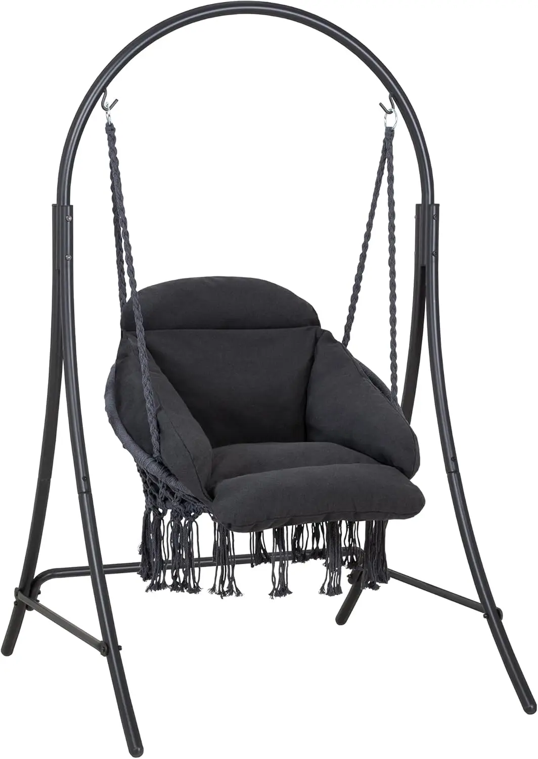 Outdoor/Indoor Dark Grey Heavy Duty Hanging Swing Chair with Stand and Removable Cushion, Max 400 Lbs