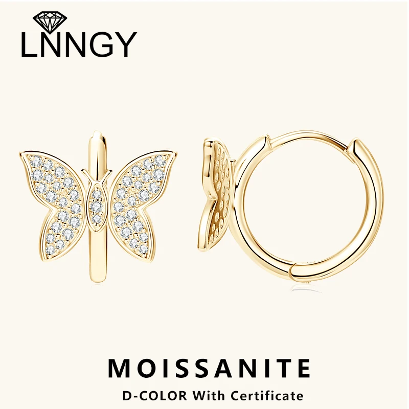 

Lnngy изысканные серьги-кольца в форме бабочки Pendientes Plata из стерлингового серебра 925 пробы D0.18CT серьги с муассанитом ювелирные изделия для женщин