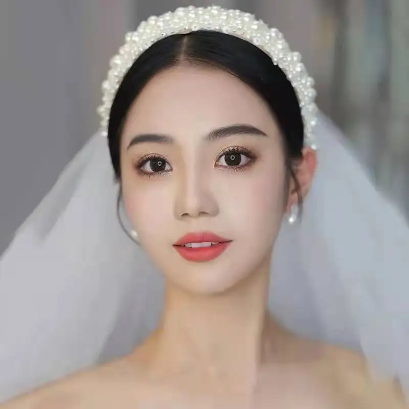 Silver Color Pearl Hairband Headband Tiara Women Korea Elegant Hair Hoop Ornament Bridal Wedding Hair Accessories Jewelry Band