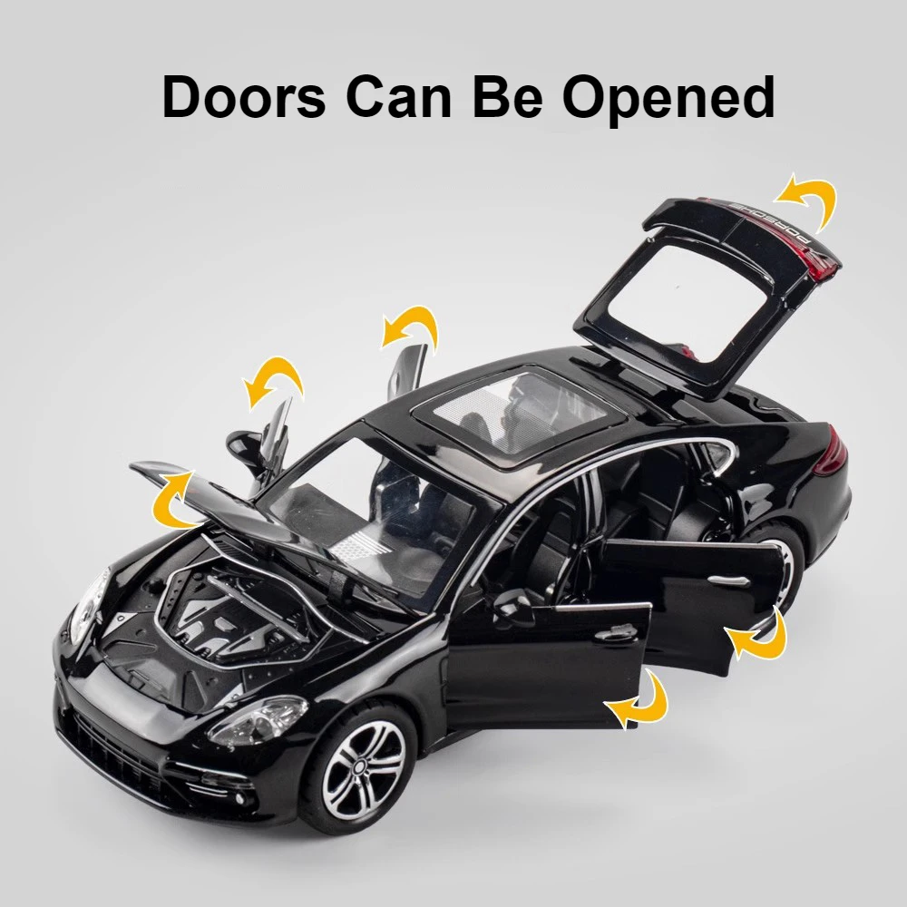 Panamera ของเล่นโมเดลรถยนต์สปอร์ตอัลลอยด์แบบ1:32, ของเล่น Diecast ประตูเปิดด้วยเสียงยานพาหนะรุ่นของขวัญวันหยุดสำหรับเด็กผู้ชาย