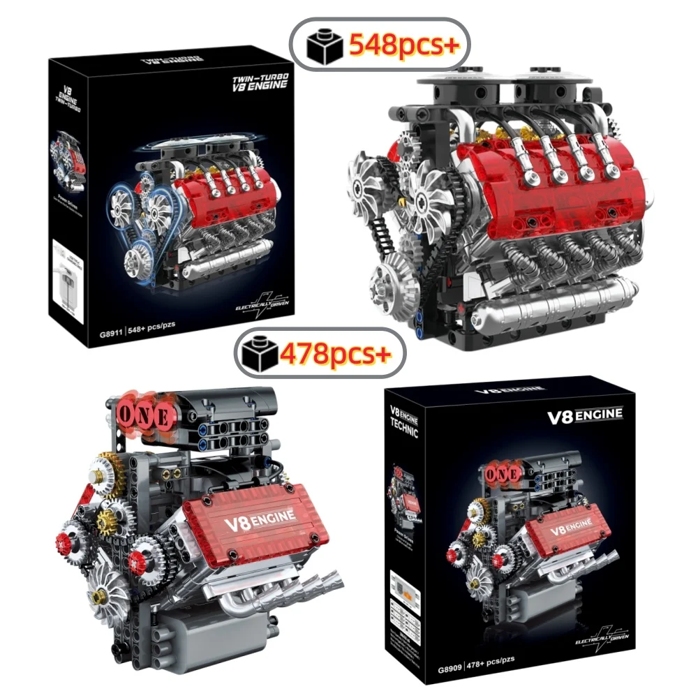 

NEW Mechanical Turbine V8 Engine Model Electric Motor Building Blocks DIY Assembly Kit Desktop Ornament Gift For Adults Kids
