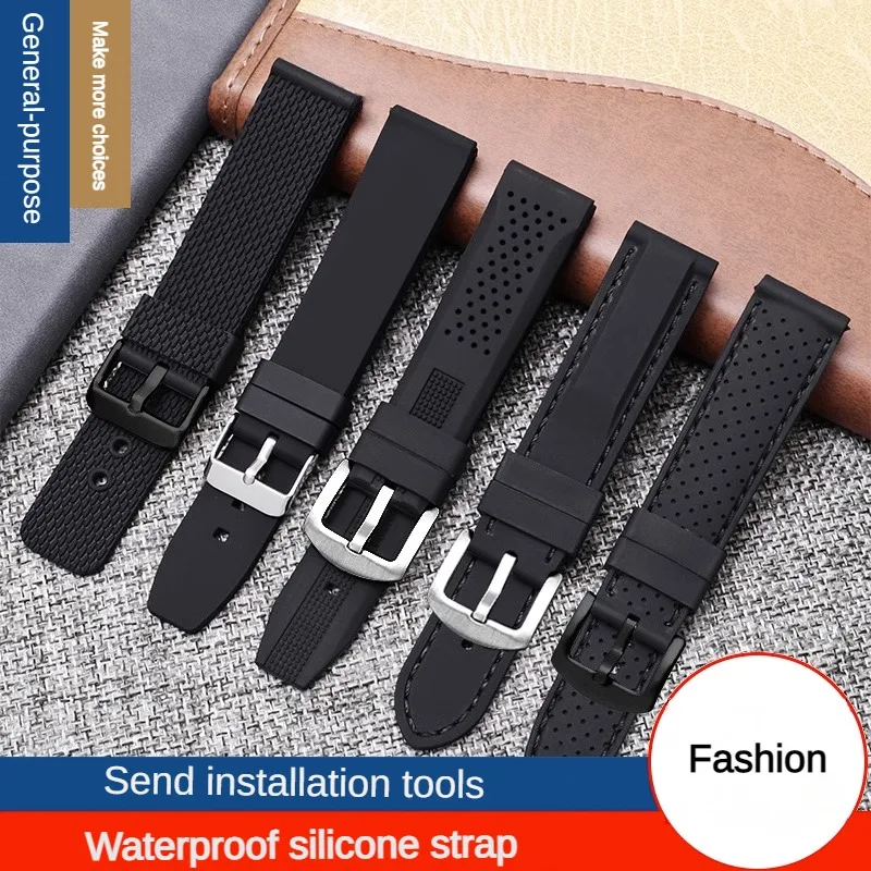 

Universal Silicone Watchband Of Various Brands 16/17/18/19/20/21/22/23/24mm Straight Interface Rubber Watch Strap