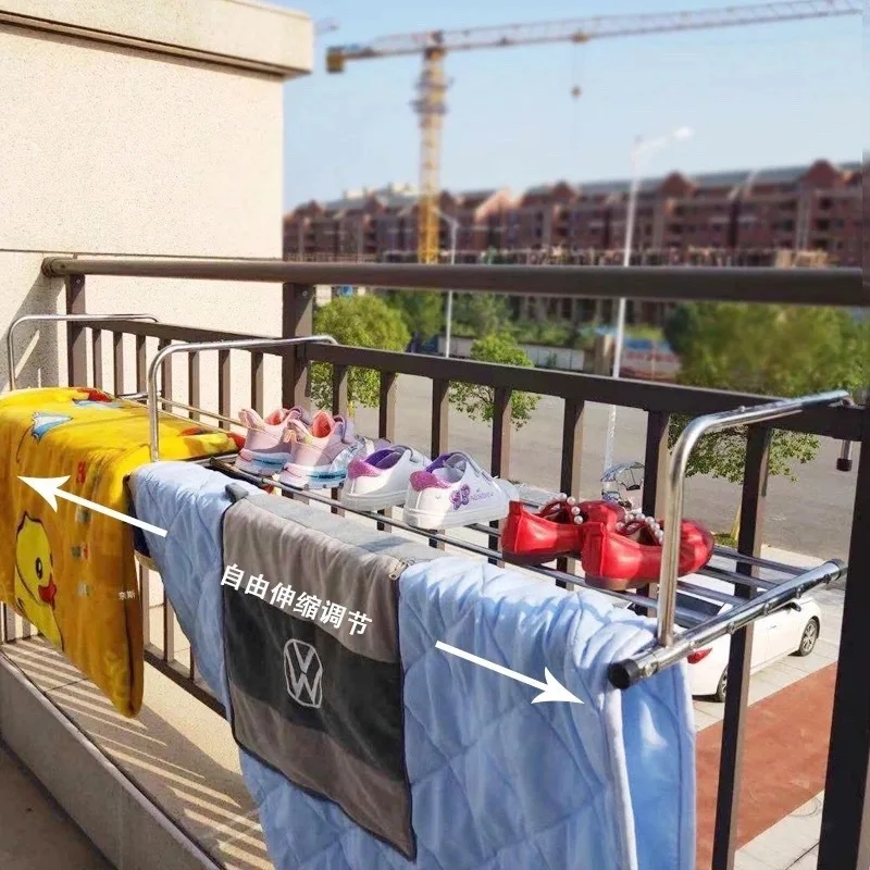 Retractable Balcony Shoe Rack Multi-Purpose Clothes Hanger Folding Racks Air Quilt Storage Rack