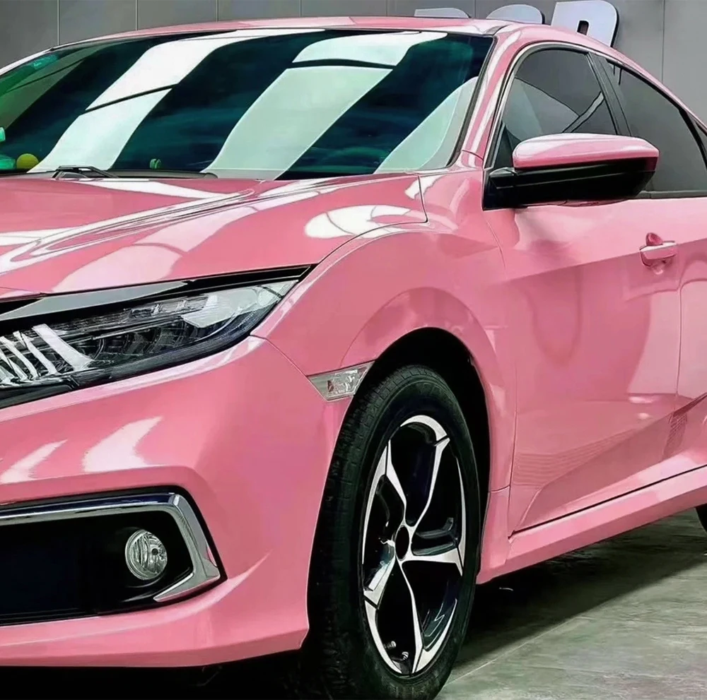 ฟิล์มไวนิลหุ้มรถยนต์สีชมพูคริสตัล PET สติ๊กเกอร์ติดรถยนต์แบบไม่มีฟองอากาศ ฟิล์มตกแต่งภายในและภายนอกรถยนต์ อุปกรณ์ตกแต่งรถยนต์