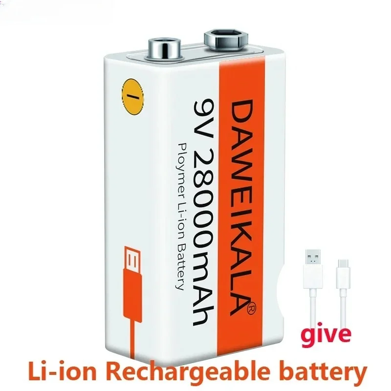 9-V-USB-Akku, 28000 mAh, wiederaufladbare Li-Ionen-Mikrobatterien, 9 V Lithium für Multimeter, Mikrofon, Spielzeug, Fernbedienung, KTV