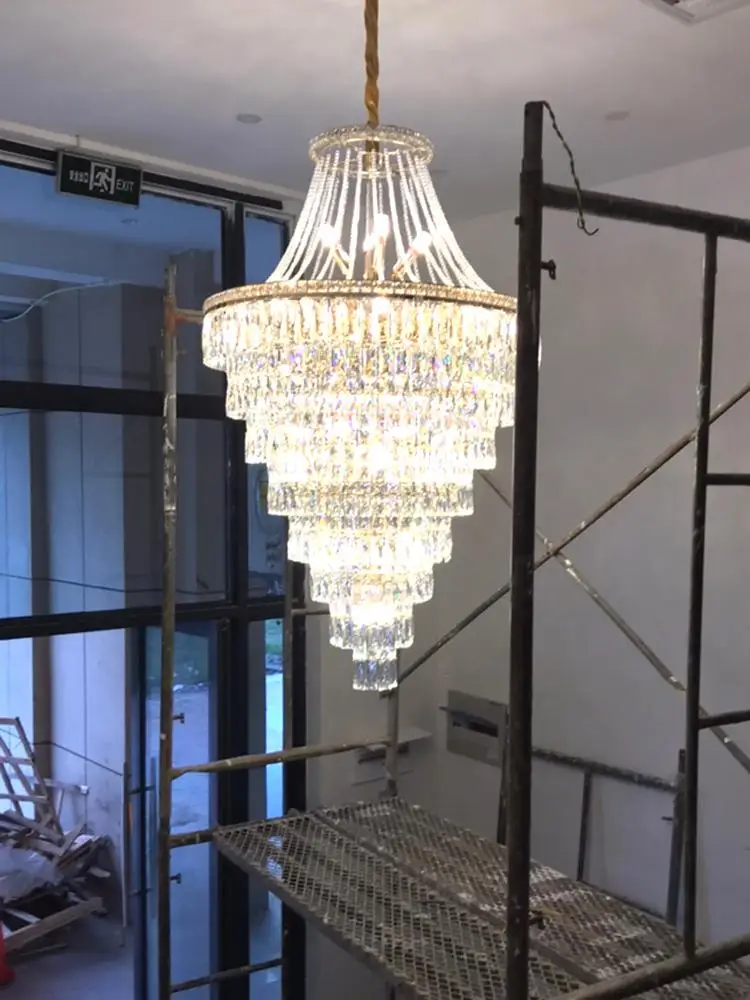 

Light Luxury Duplex Building Led Crystal Chandelier Home Decoration Luxury Villa Living Room Spiral Staircase Crystal Lamp
