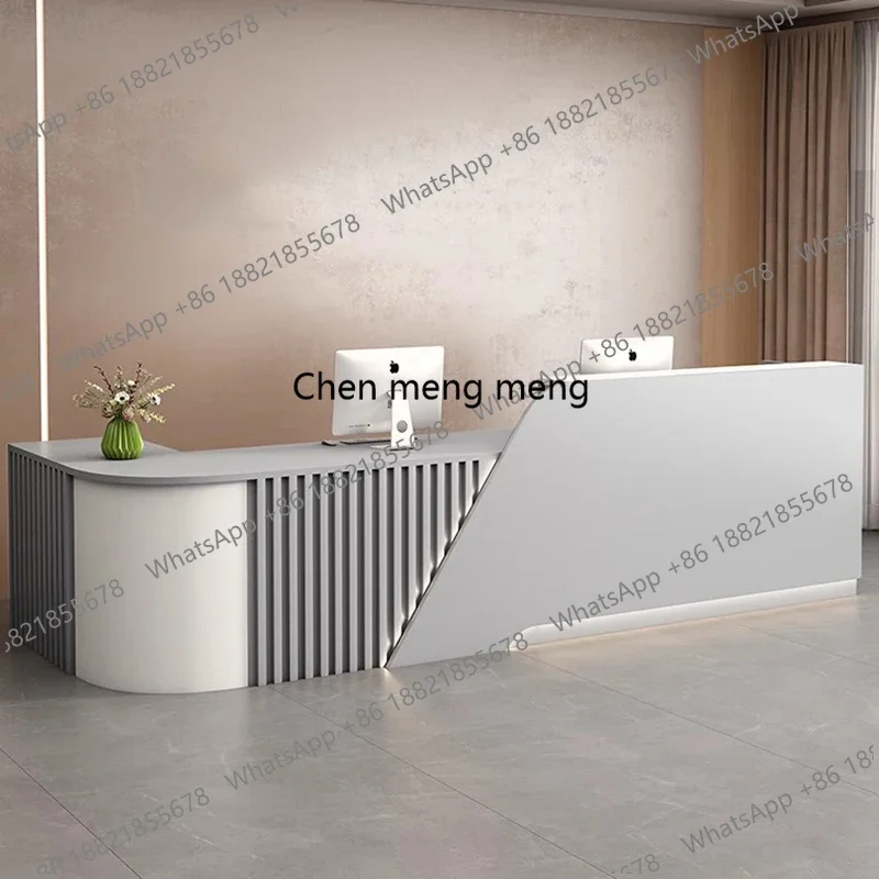 

Z10Minimalist Beauty Reception Desks Modern Salon Executive Aesthetic Reception Desks Long Curved Mostrador Commercial