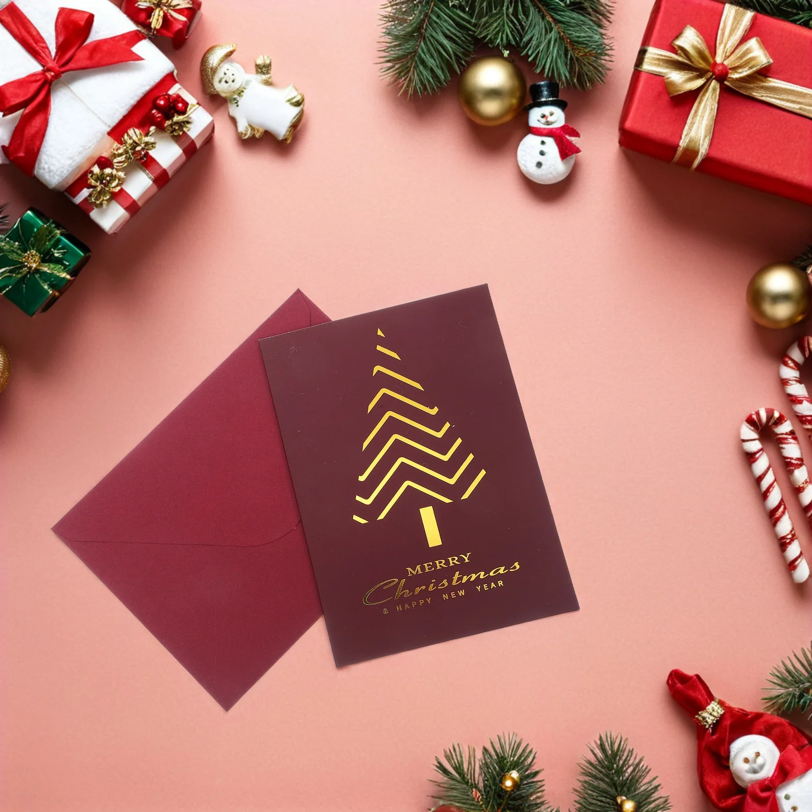 

10Pcs Blank Christmas Greeting Card Set Vintage Style Gold Foil Accents Festive Holiday Cards for Xmas Party Event Use