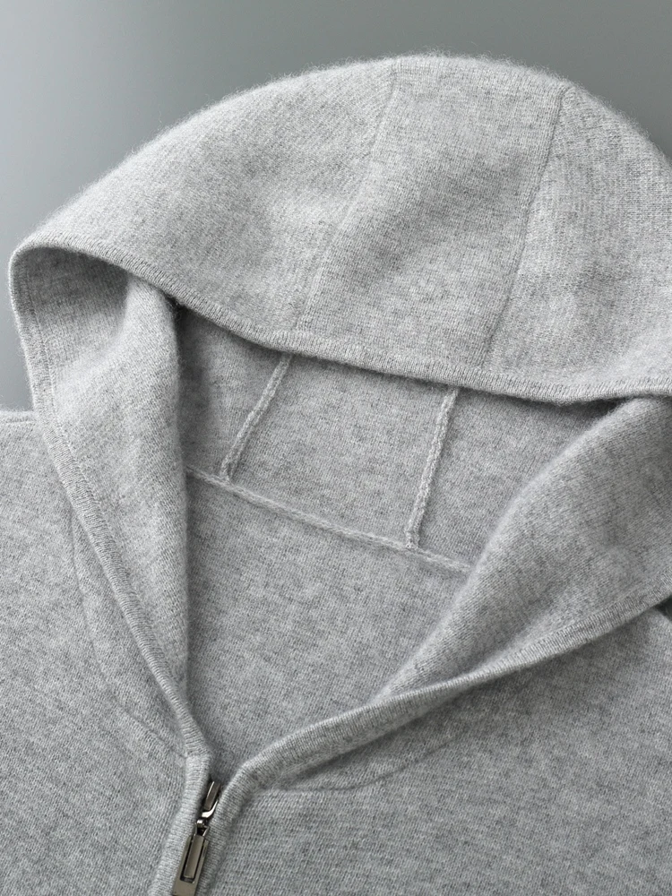 100% Pure Wool Sweater Suit Men's  Hooded Cardigan Wool Pants Thick Warm Knitwear Autumn Winter Smart Casual Trousers Hoodie