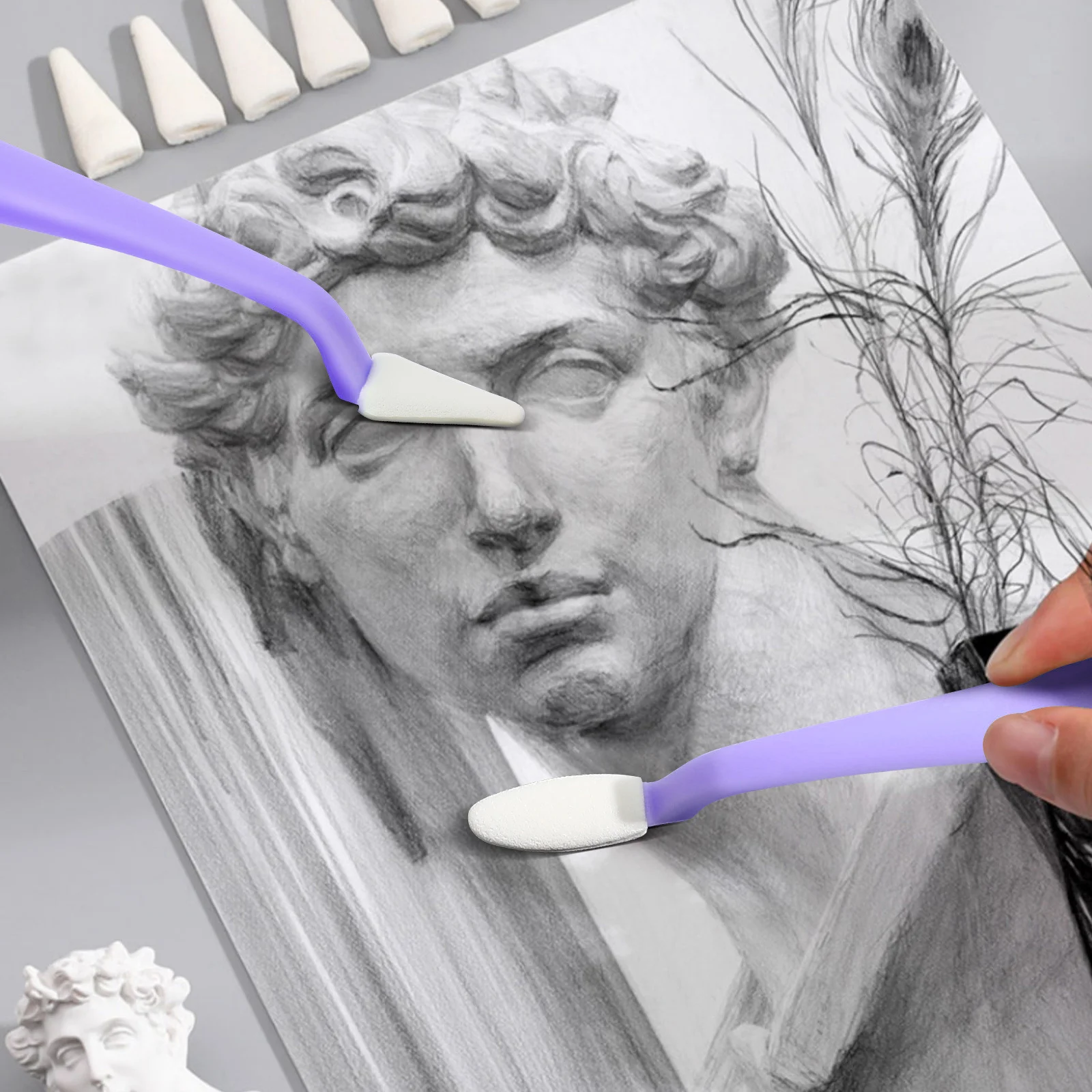 40Pcs Drawing Eraser Sponge Heads Replaceable Blending Tools for Sketching Precision Control Art Supplies Artists Use