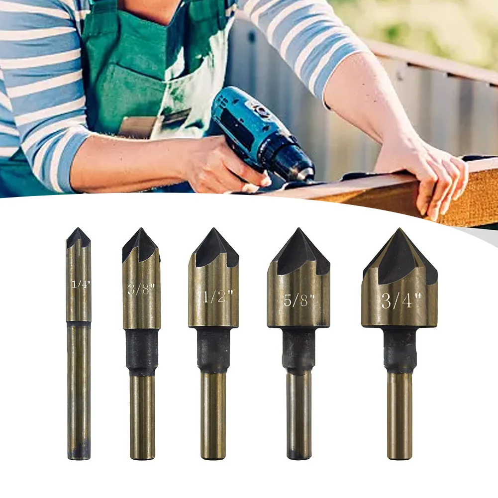 코발트 카운터싱크 드릴 비트, 목공 밀링 커팅용 육각 섕크, M35, 82 도, 5 플루트, 1/4 인치, 3/8 인치, 1/2 인치, 5/8 인치, 3/4 인치, 5 개