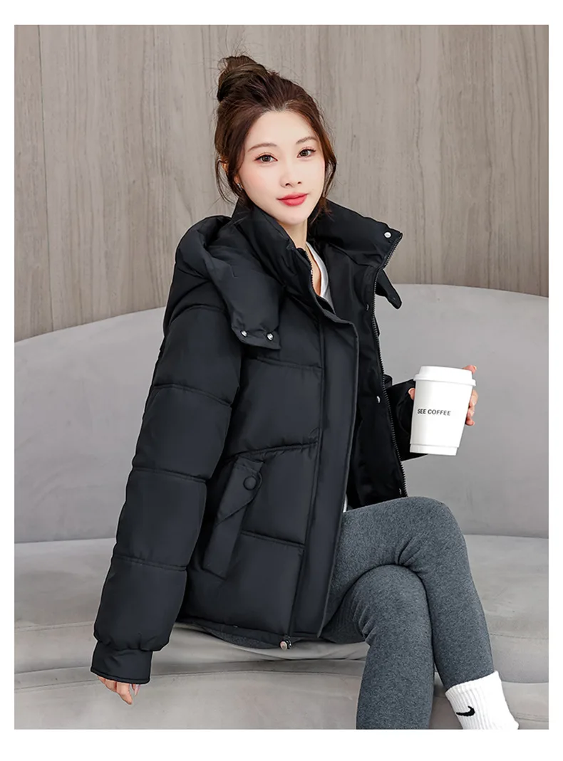 Winter Thick Puffer Coat Women Zip Up Windproof Russian Cold Weather Snow Jacket Detachable Hooded Outerwear Candy Color New