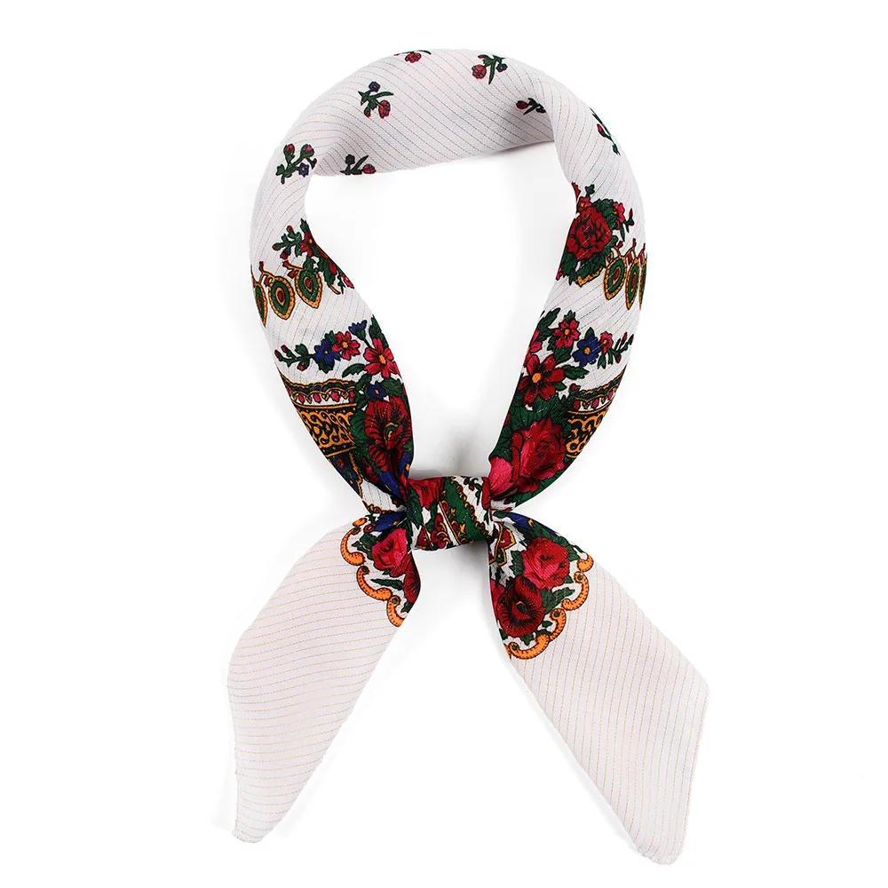 85cm Gold Yarn Square Russian Scarf Women Floral Printed Shawl Female Bandana Head Wrap Headband Scarves Handkerchief