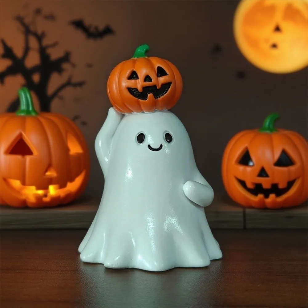 Resin Pumpkin Ghost Desktop Ornament Creative Modern Halloween Sculpture Pumpkin/Love Heart Durable Ghost Statue Mantle Display