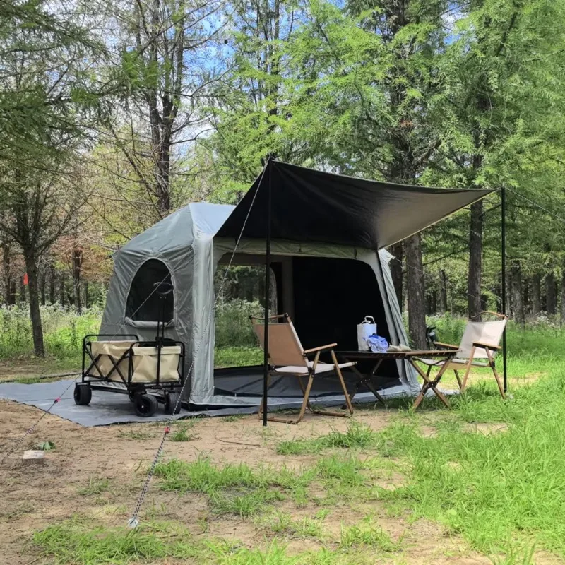 Waterproof portable 5.7 square meters inflatable camping tent made of Oxford cloth canvas cotton PVC 5