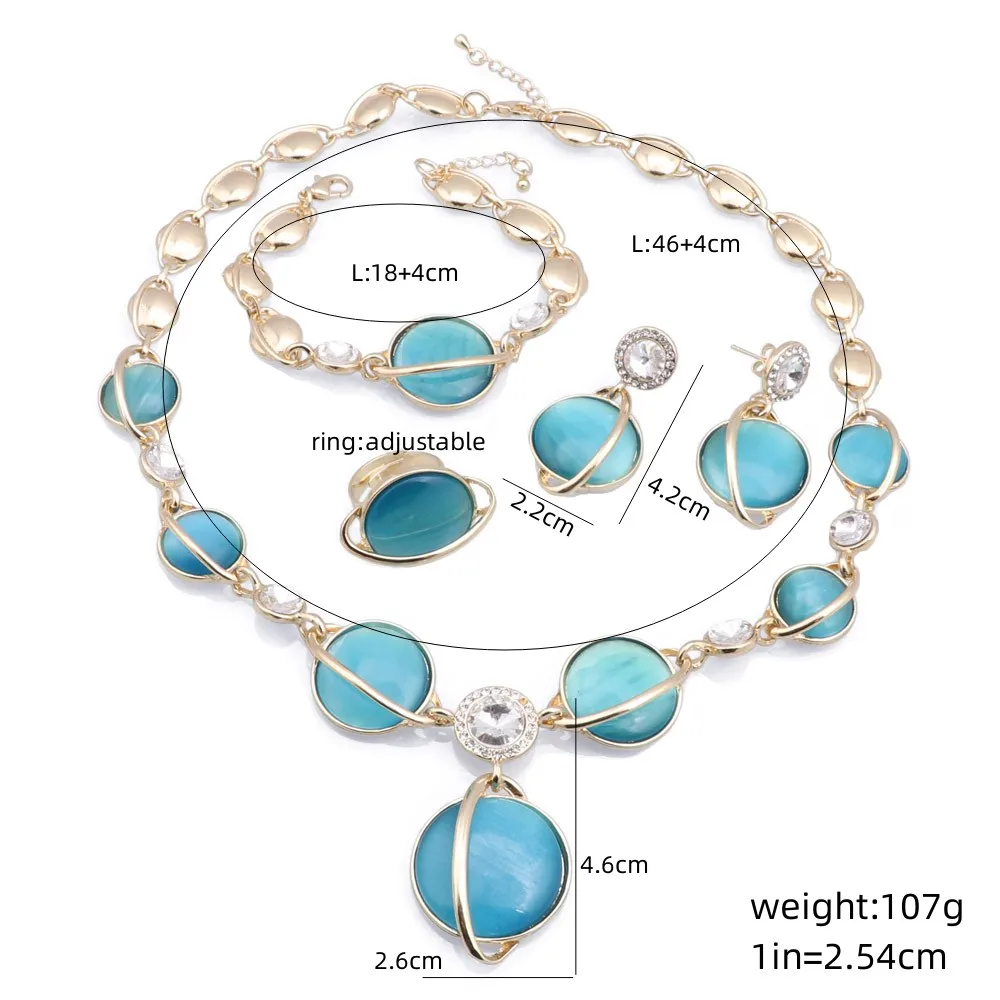 CYNTHIA Elegant Italian Gold Plated Opal Jewelry Set luxury Necklace Ring Earrings Bracelet For Women Wedding Party Accessories