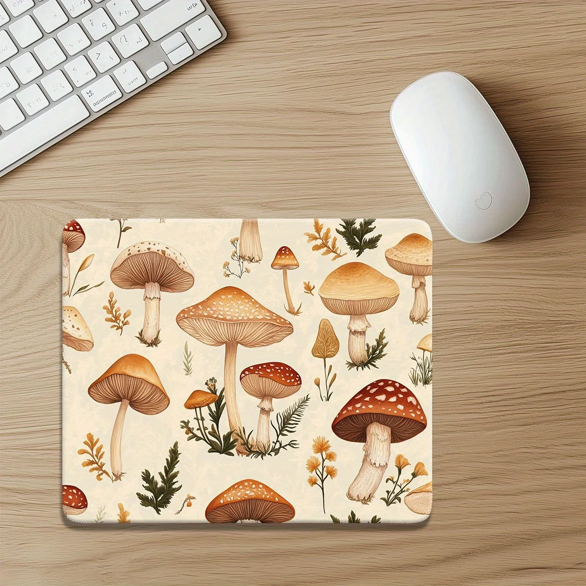 

The plant mushroom mouse pad features an exquisite design with soft tones and an anti-slip base. It has a washable surface