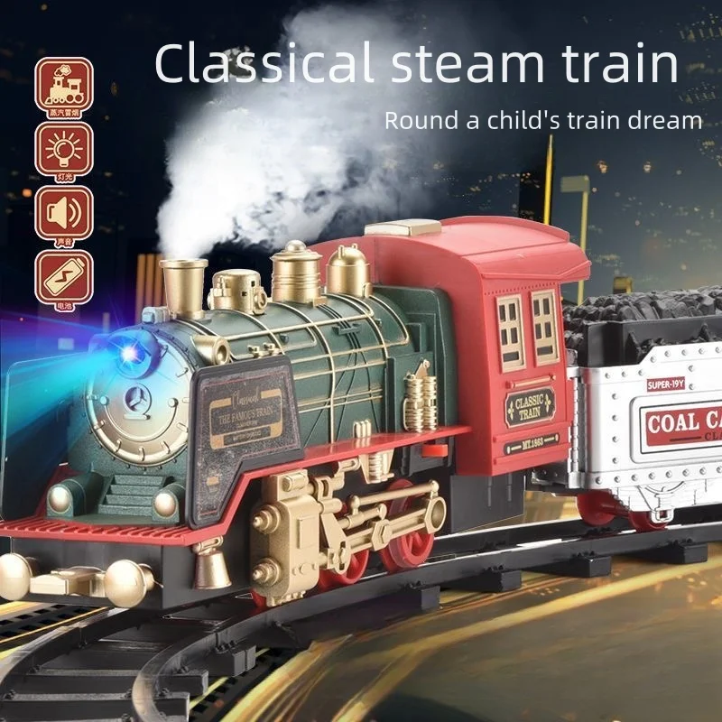 Christmas remote control Train Toys steam Locomotive Engine, Cargo Car and Train Tracks for kids Christmas toys for kid