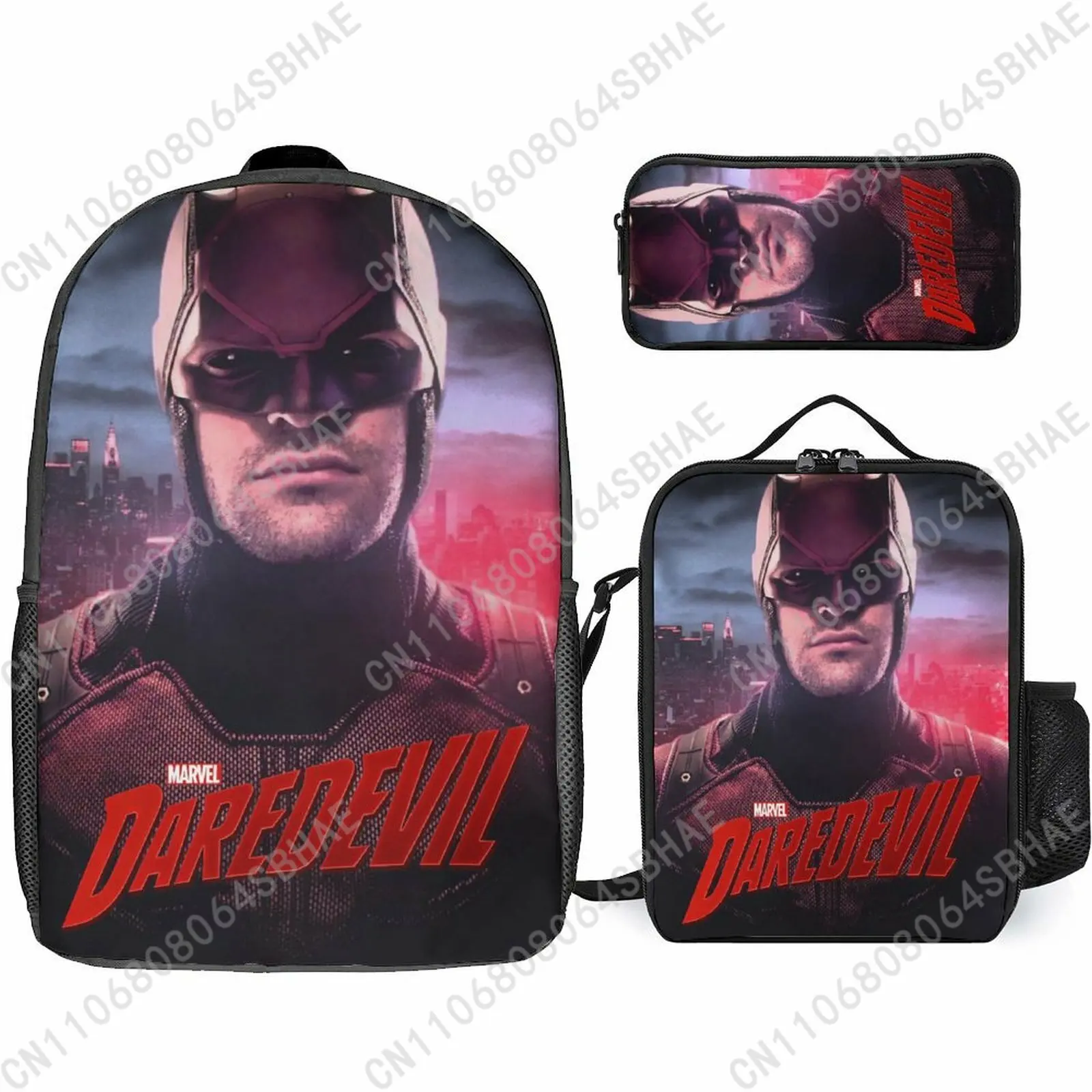 

Marvel Daredevil School Backpack For Teen Middle High School Students 3Pcs Bookbag Lunch Tote Bag Pencil Pouch Cosplay