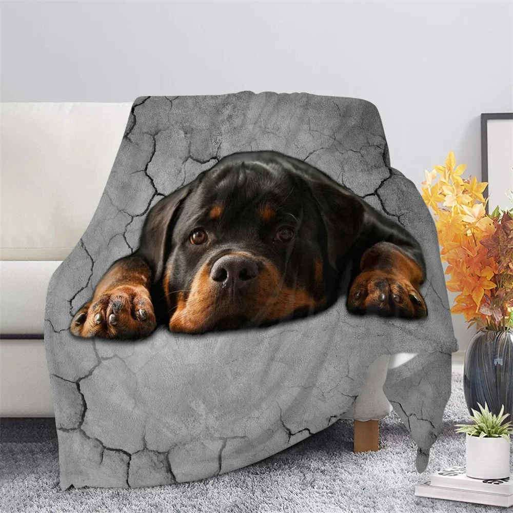 Grey Flannel Fleece Blankets and Throws for Sofa Winter Warm Bedding German Rottweiler Print Thin Quilts  Office Nap